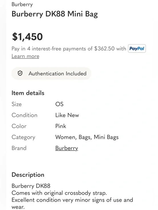 Burberry DK88 Pink Mini Top-Handle Lockit Bag w/original cross body strap - Picture 9 of 9